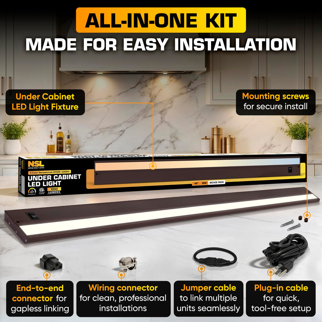 LED Under Cabinet Lighting Hardwired - 40 Inch Bronze