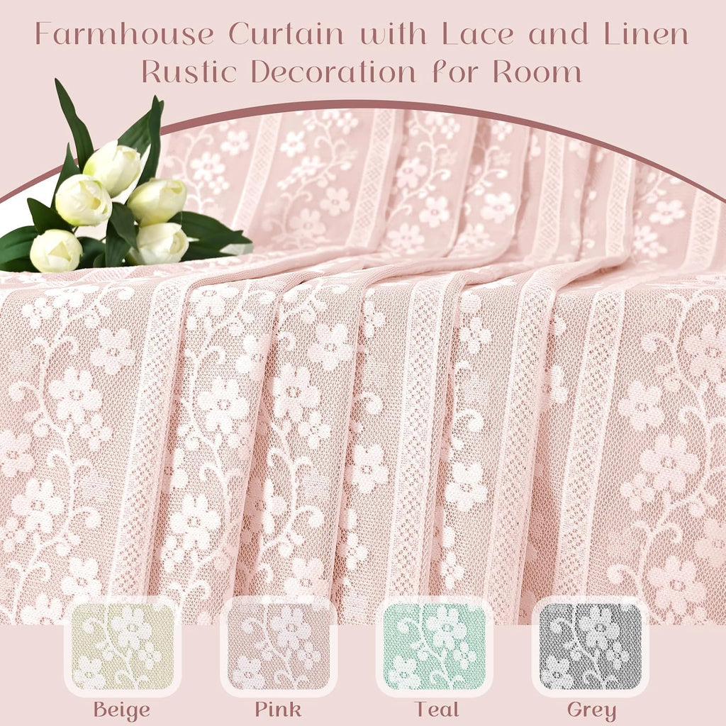 Linen Valances for Windows Farmhouse, Double Layers Kitchen Curtains with Linen and Lace, Rustic Valance Curtains for