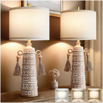 30"H Tall Boho Table Lamp Set of 2 Living Room, Memory Function