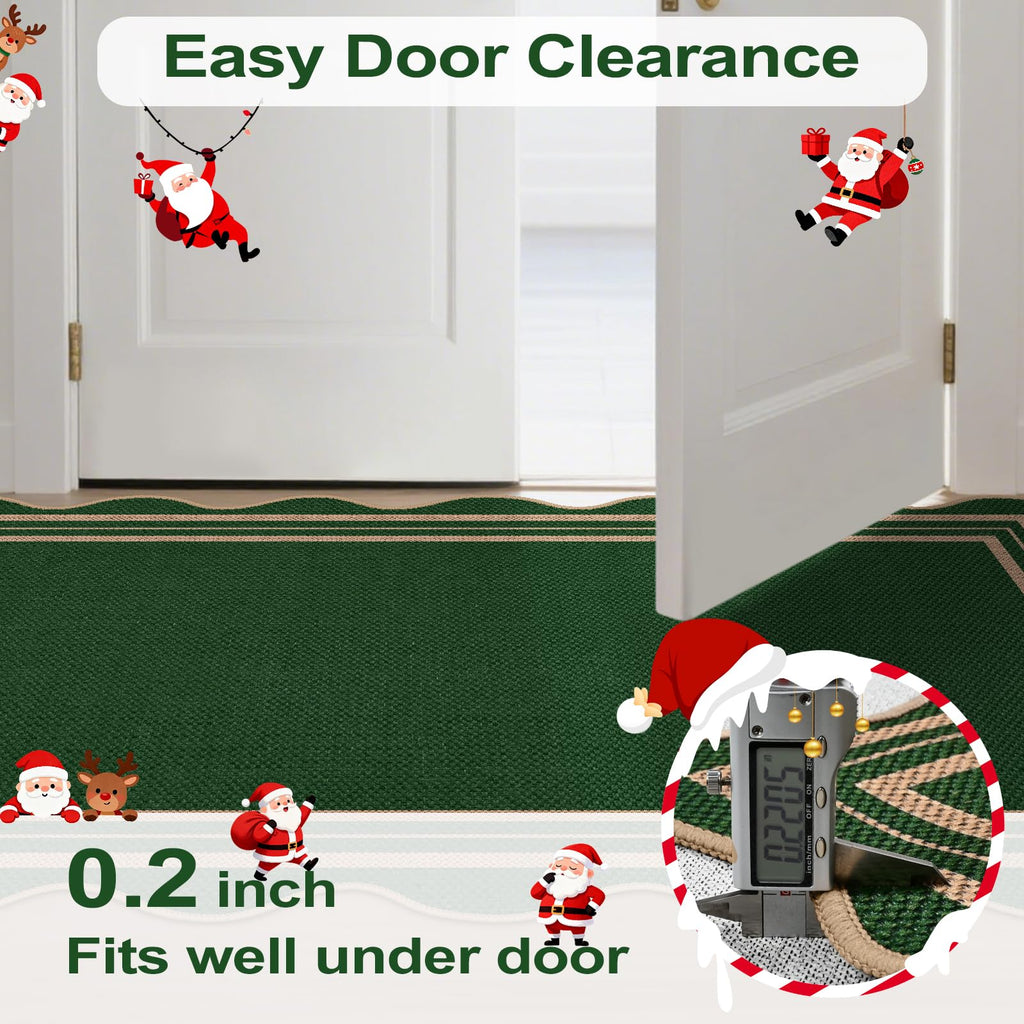 Scalloped 2x6 Christmas Runner Rug, Washable Rugs Non Slip Outdoor Indoor Green Kitchen Hallway Rug, Farmhouse Morden