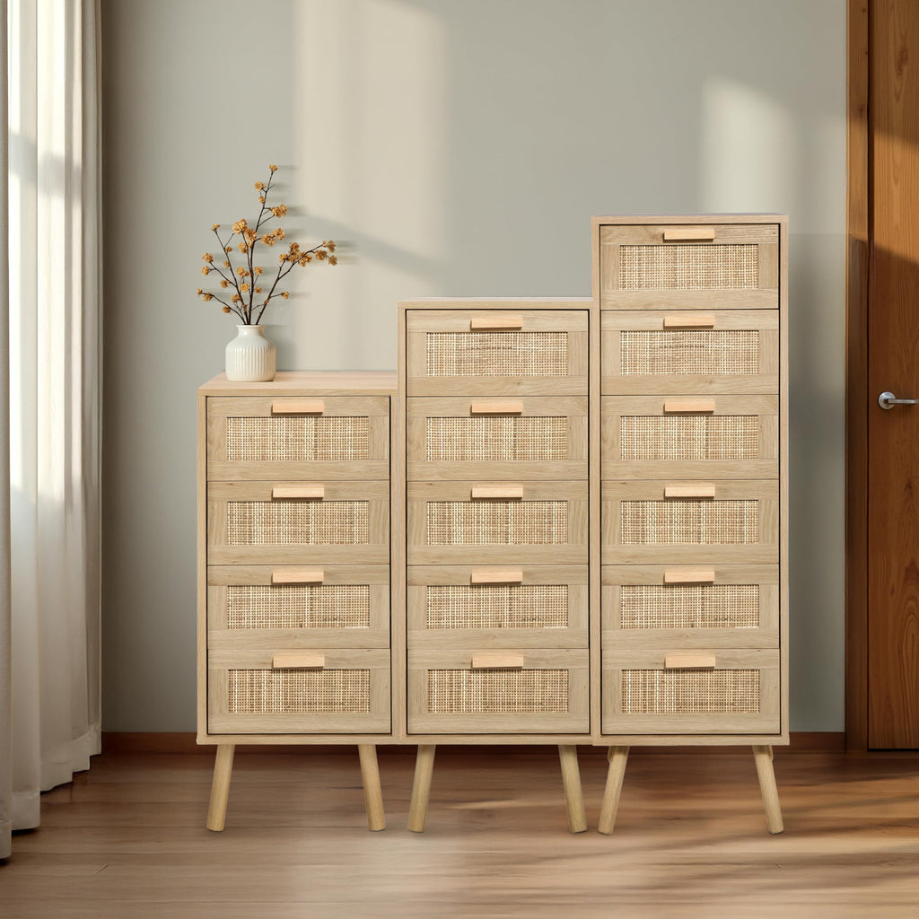 Rattan Dresser, Tall Dresser with 6 Hand Made Rattan Decorated Drawers, Small Chest of Drawers, Closet, Hallway