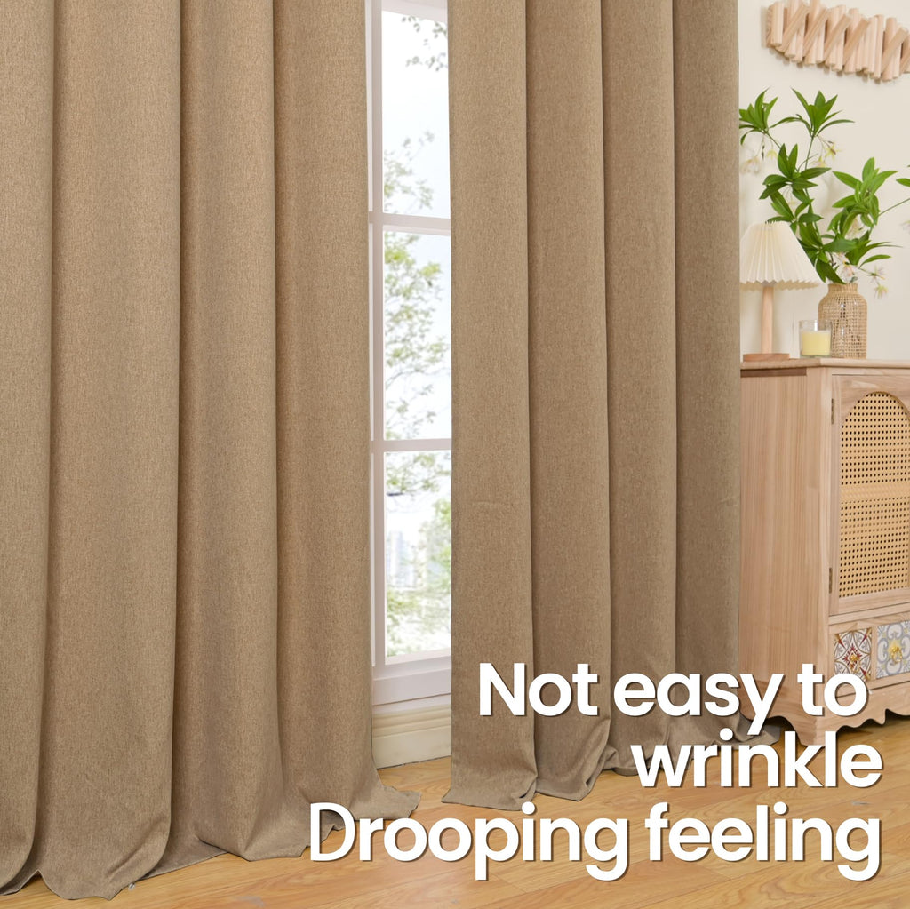 Burlap Tan Linen Curtains 84 Inch Length 2 Panels