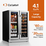 24 Inch Wine and Beverage Refrigerator - Panel Ready Fridge, 60 Can & 20 Bottle 