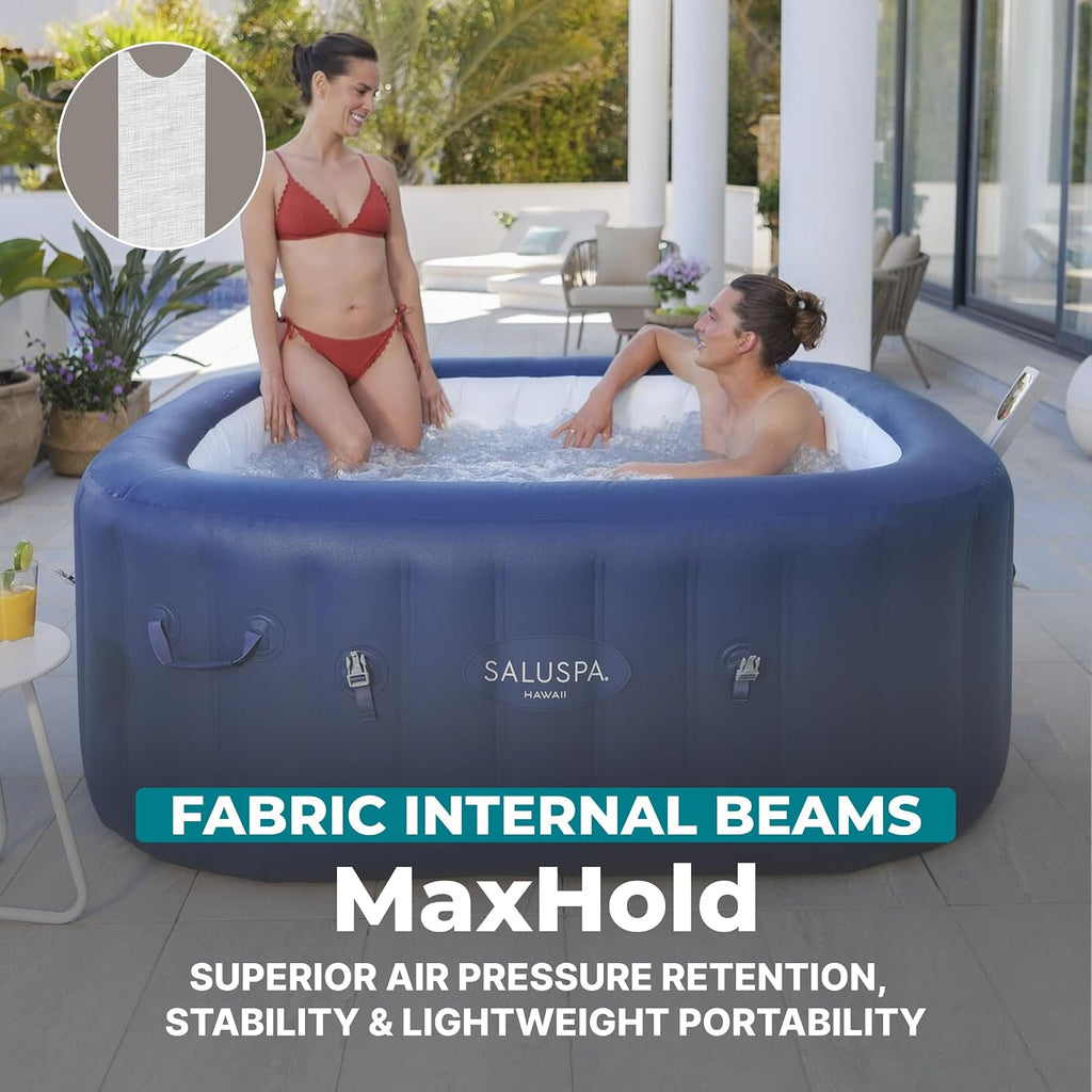 SaluSpa Hawaii 4 to 6 Person Inflatable Hot Tub, Square Energy-Efficient Portable Outdoor Spa with 140 AirJets, 71" x