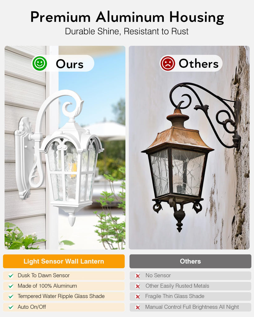 White Porch Lights Outdoor, Dusk to Dawn Light Fixtures Wall Mount