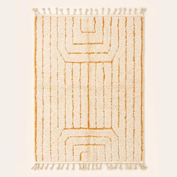 Beni Ourain Moroccan Rug, Cream Saffron Geometric Design (3x6 ft)