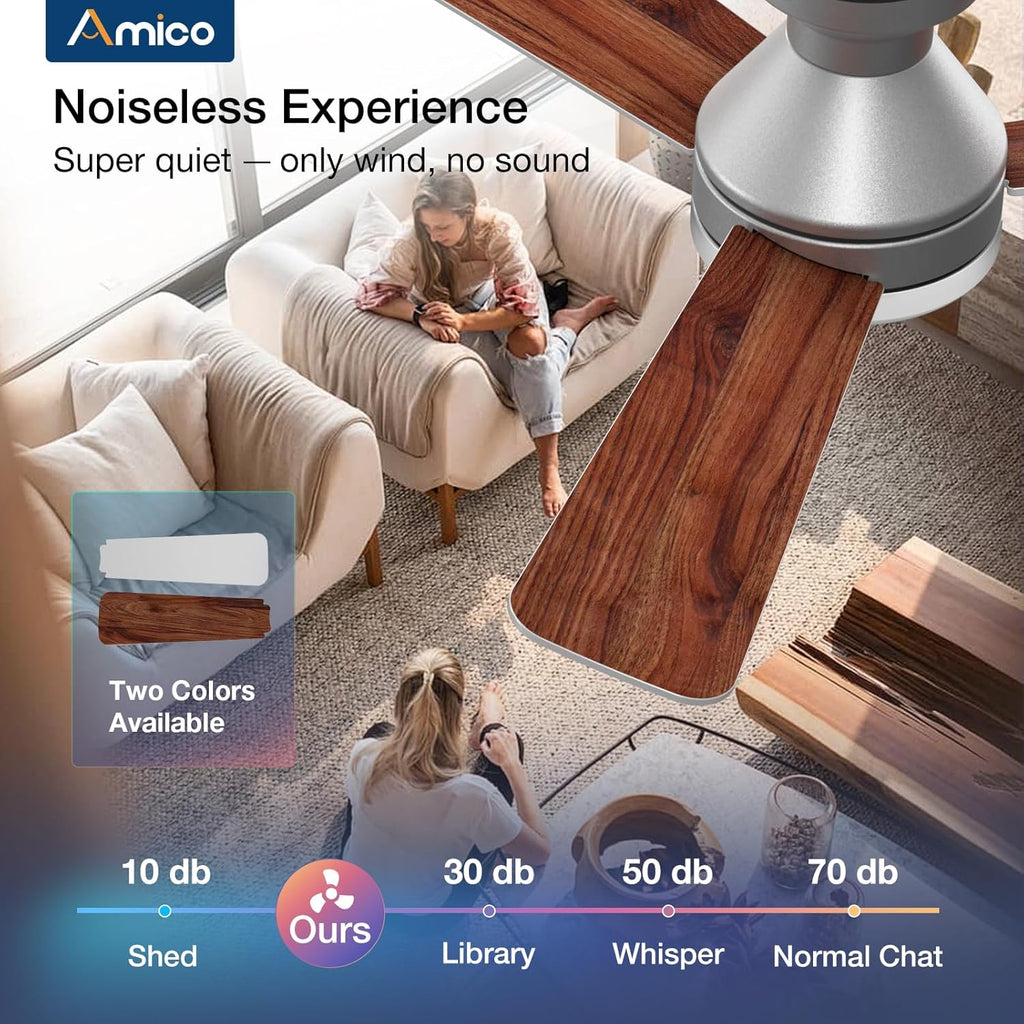 Ceiling Fans with Lights, 42 inch Low Profile Ceiling Fan with Light and Remote Control, Flush Mount, Reversible, 3CCT, Dimmable, Noiseless, Silver Ceiling Fan for Bedroom, Indoor/Outdoor Use A102-B0D87FTJGZ