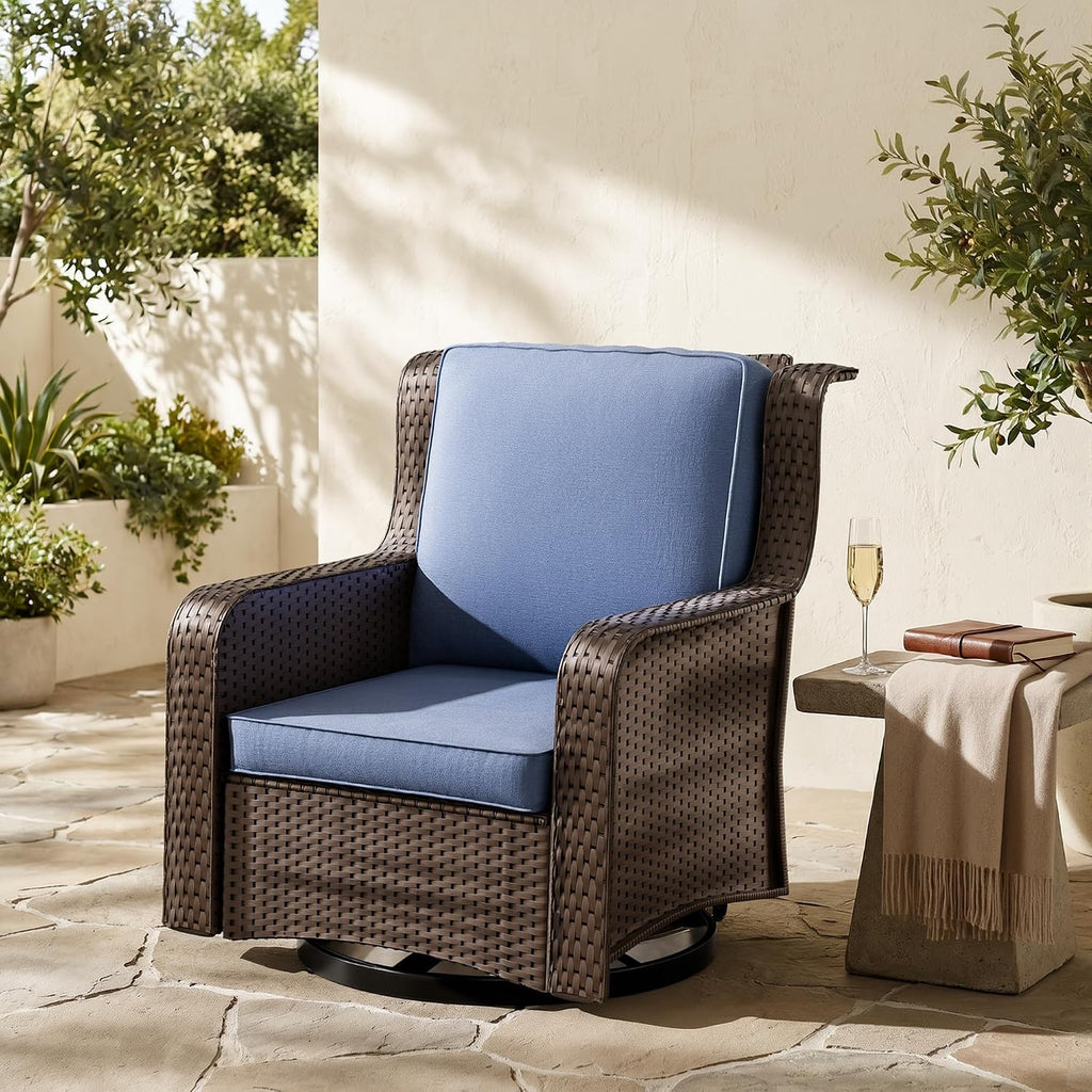 Balcony Furniture Piece Patio Conversation Set, PE Wicker Rattan Outdoor Swivel Rocking Chairs with Soft Cushions for