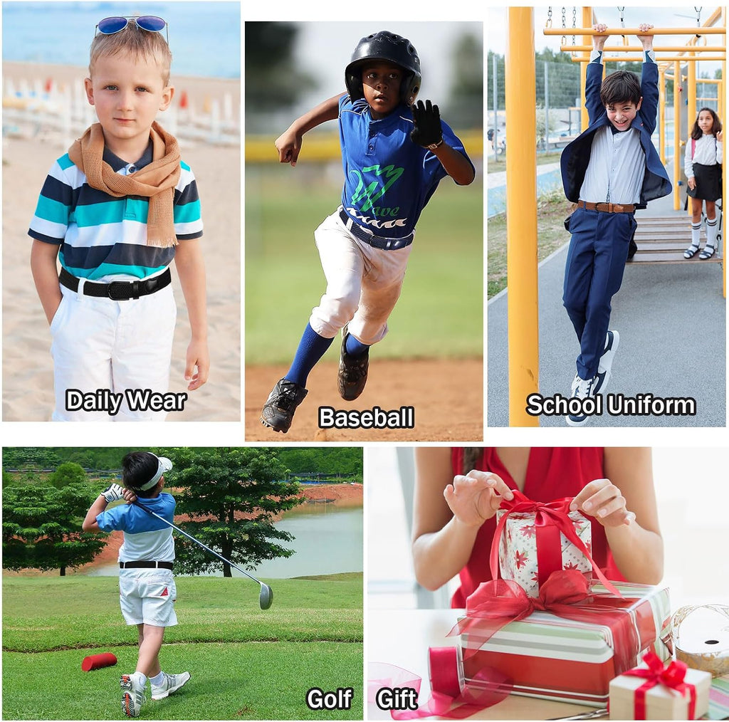 Boys Elastic Braided Belt - Black Buckle Stretch Woven Golf Belt