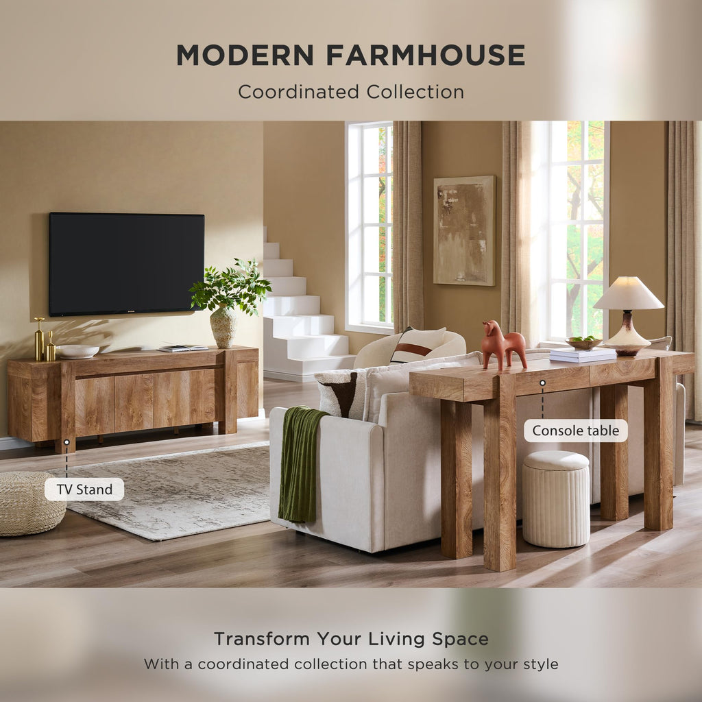 63" Modern Farmhouse Entryway Table with 2 Drawers, Light Knotty