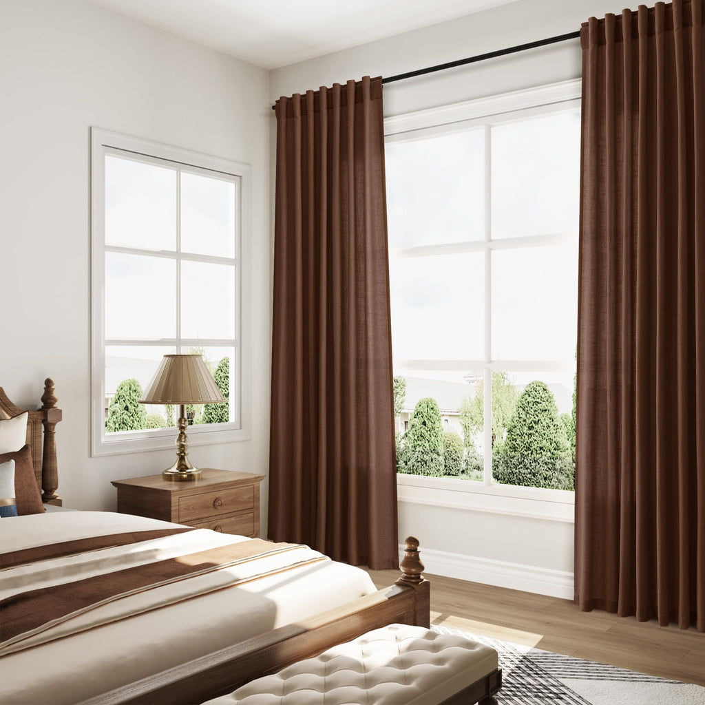 Mocha Brown Curtains 84 Inches Long Back Tab Linen Luxury Light Filtering Privacy Semi Sheer Curtain Farmhouse Decor