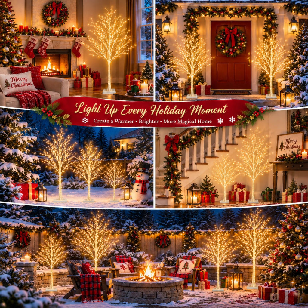 5 Pcs Lighted Birch Tree, 4ft 6ft 8ft, Warm White