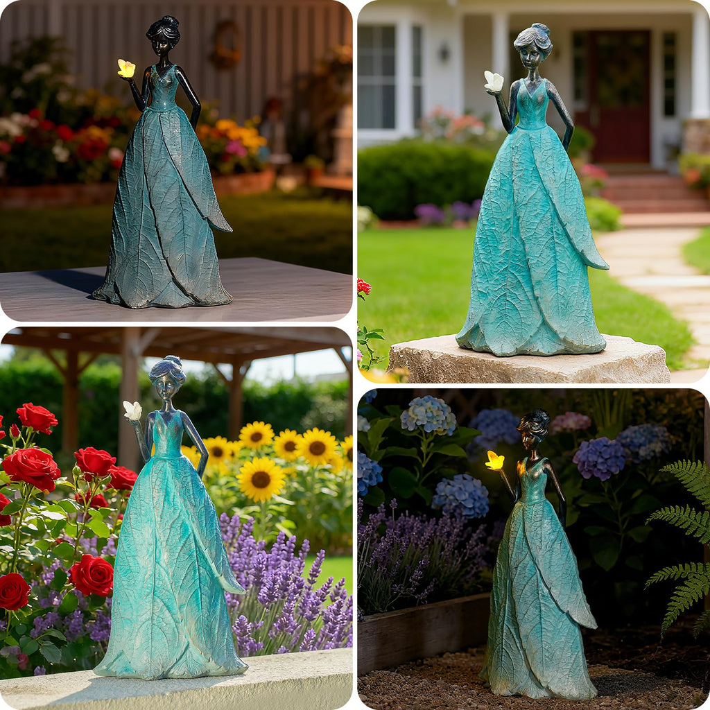 Solar Fairy Statue Collection Home Decoration 12.9 in - Leaf Angel Girls Res Garden Decor for Outside or Inside