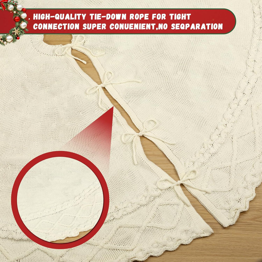 72 Inch Large White Knit Christmas Tree Skirt Xmas Tree Skirt Mat