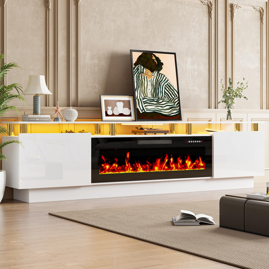 80" Modern Fireplace TV Stand with 36" Electric Fireplace for TVs Up to 90 inch, Luxury LED Light Entertainment
