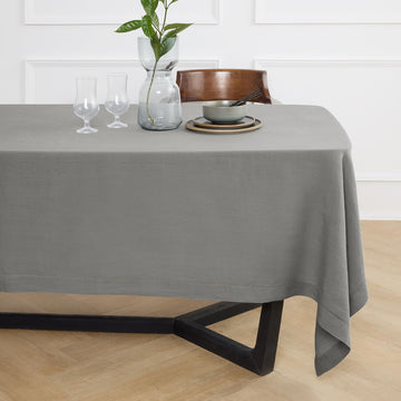 Hemstitch 100% Linen Tablecloth 70 x 132 In, Grey