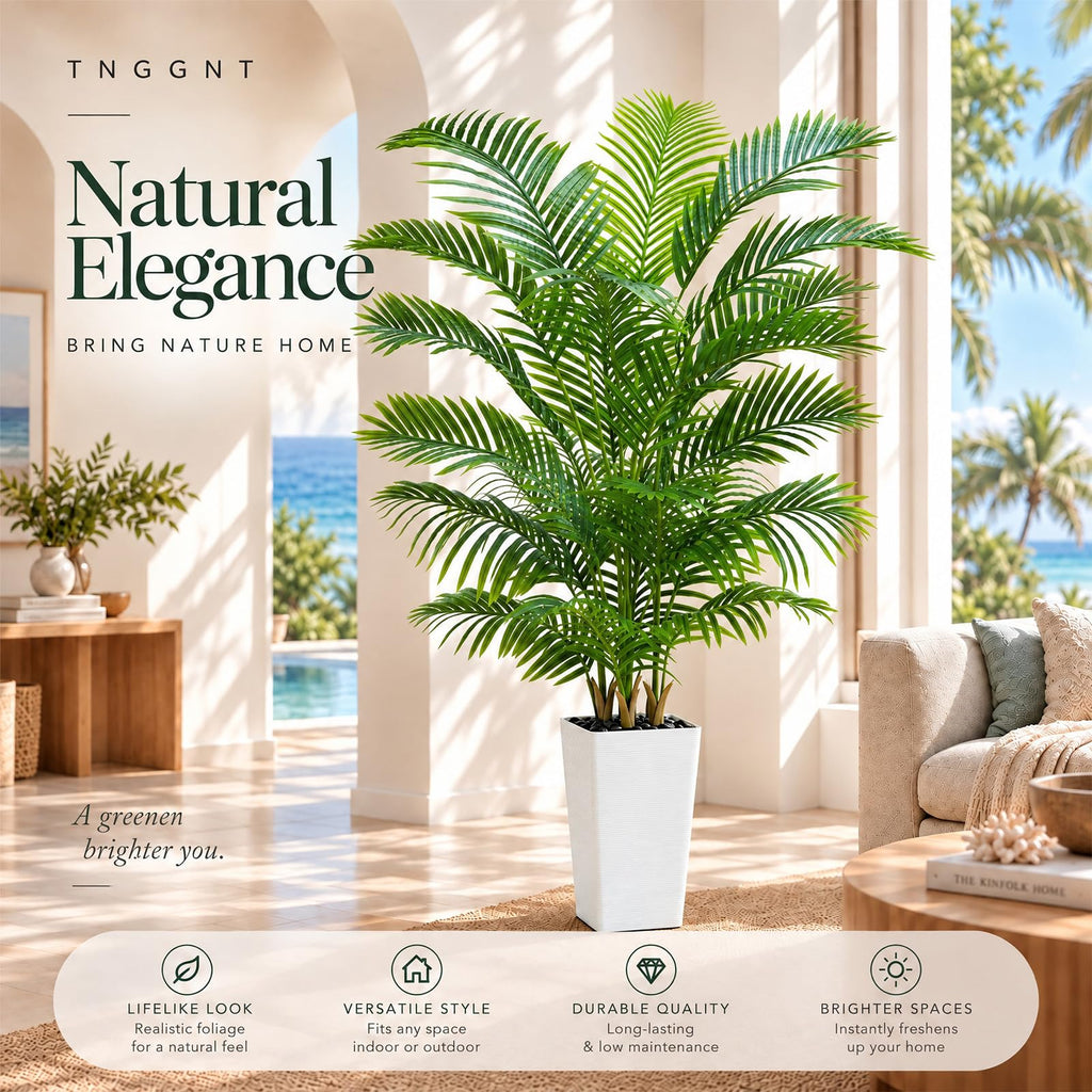 Artificial Palm Tree:6FT Tall Fake Areca Palm Plant (White Planter)