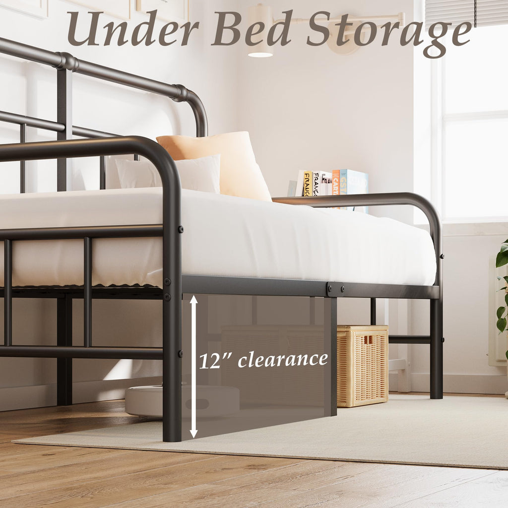 Daybed-Metal-Twin-Size-Bed-Frame - with Headboard, Heavy Duty Steel Slats Support Guest Room, No Box Spring