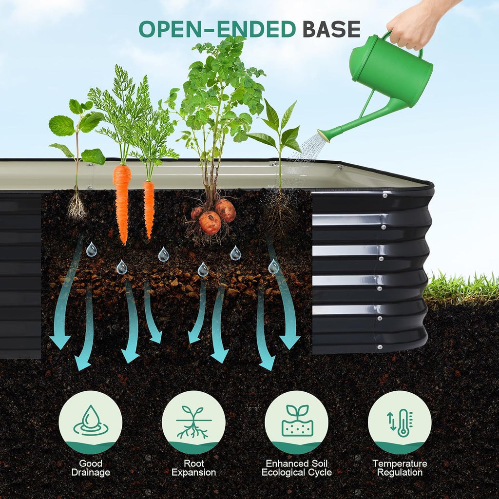 5 in 1 Galvanized Raised Garden Bed, 8x3x1.4ft, Grey | Modular Metal Planter Box Outdoor, with Bracing Rods, Safety