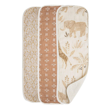 Muslin Baby Burp Cloths, Lightweight Absorbent Burp Cloth, Safari Animal, Set of 3, 7" x 20", Newborn Baby