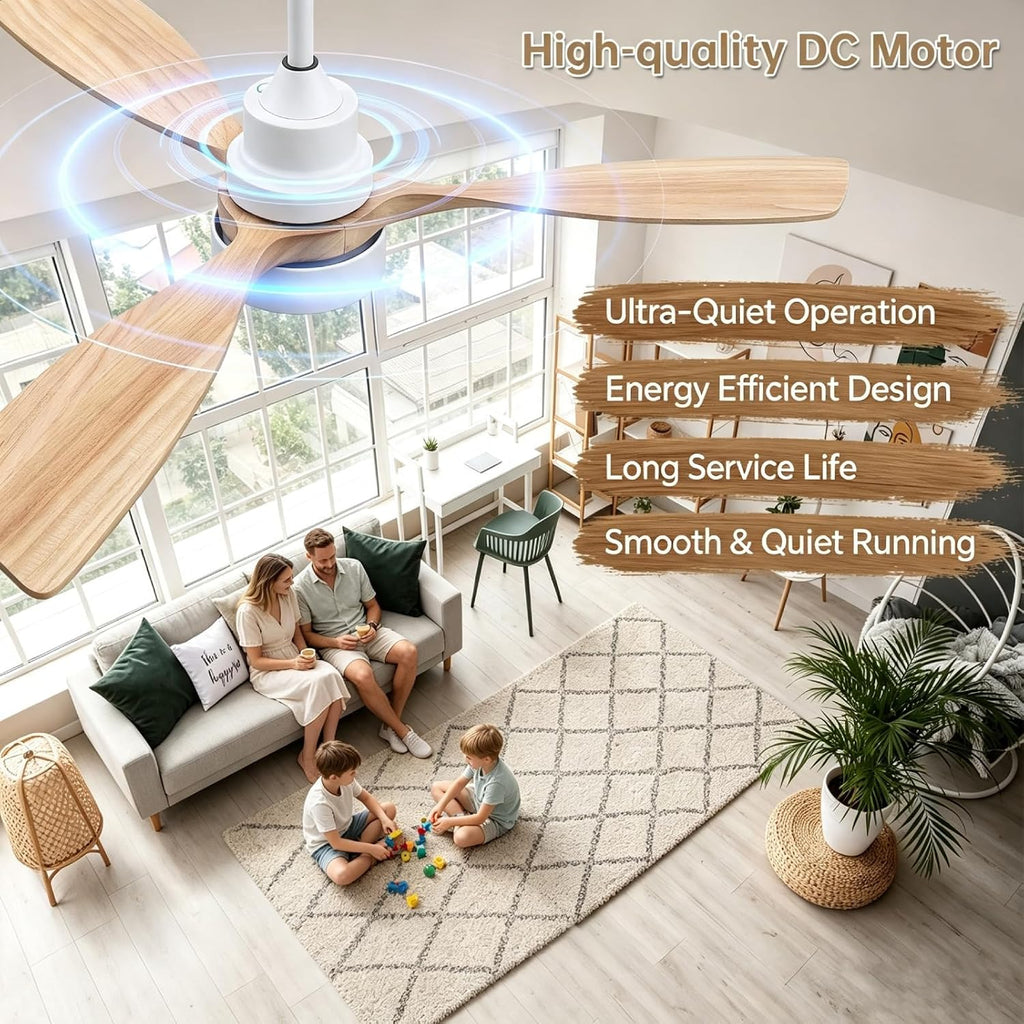 48 Inch Smart Ceiling Fan with Lights and Remote/APP Control, Work with Alexa/Google, 3 Blade Solid Wood Low Profile