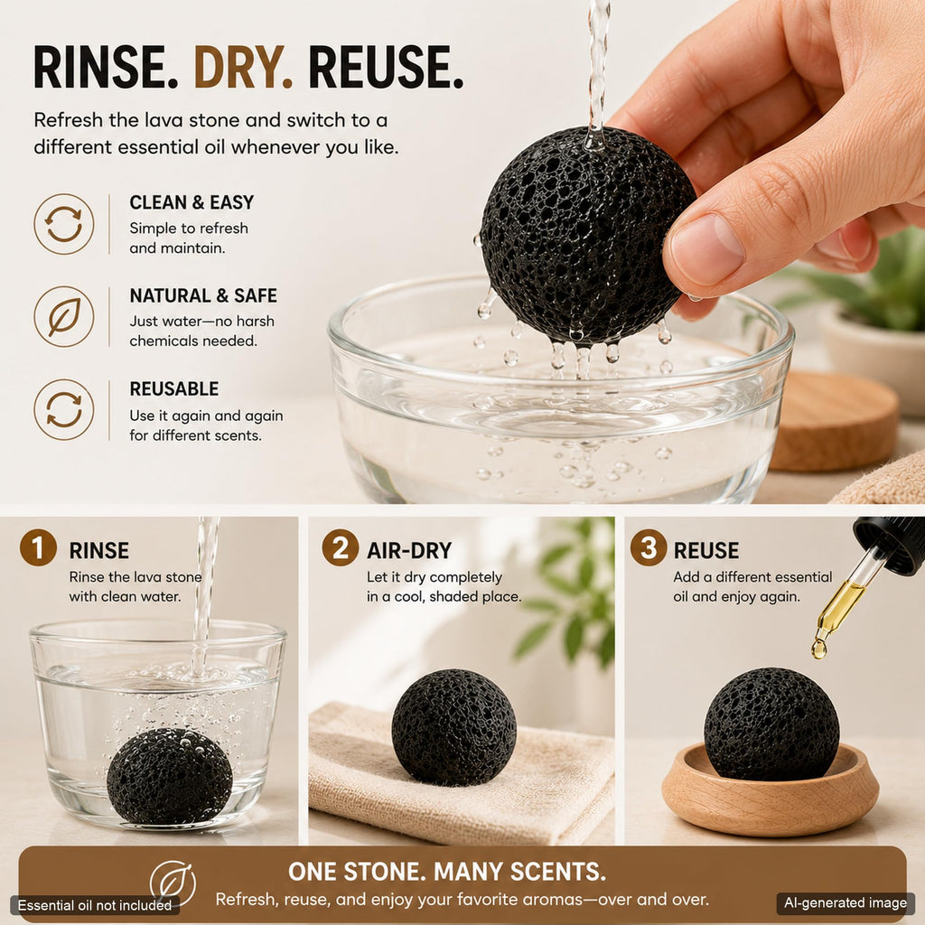 Passive Diffuser for Essential Oils, Lava Stone Ball on Wood Base