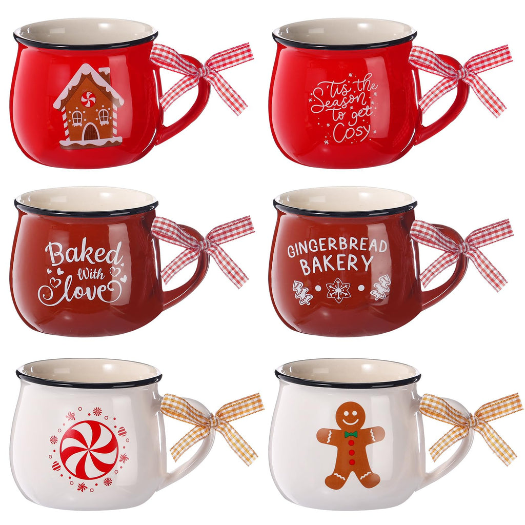 6 Set Christmas Coffee Mugs, Holiday Gift, Chic Style