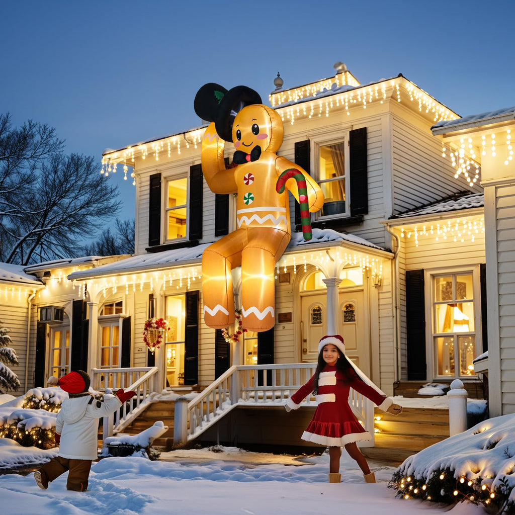 10FT Climbing Gingerbread Inflatable, Christmas Outdoor Decor with LED