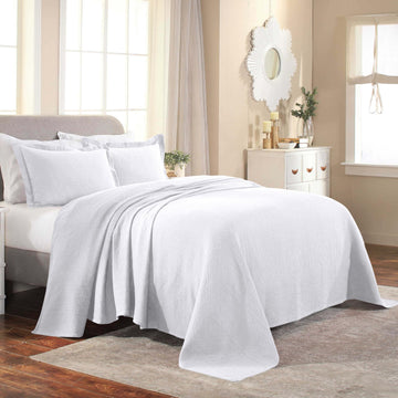 Cotton Bedspread, Jacquard Woven Matelasse Bedding, King, Ivory