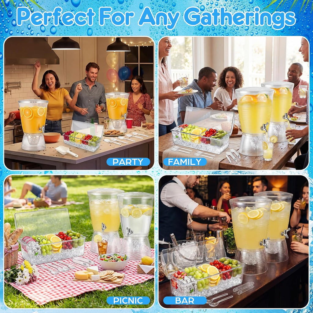Sets Acrylic Drink Dispenser with Condiment Tray Ice Scoop, 2.7 Gallon Clear Juice Dispenser Countertop with Spigot - Set of 4