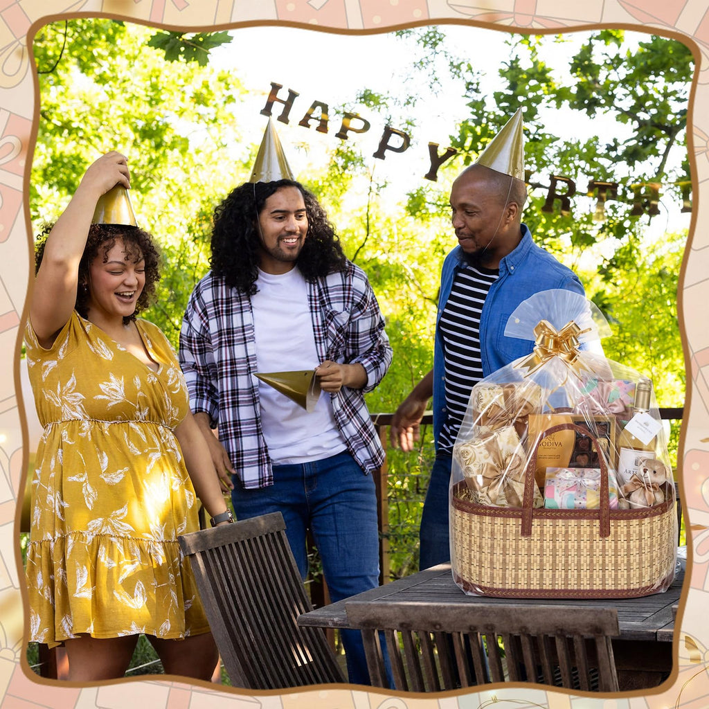 1 Sets Empty Gift Baskets to Fill Large Bamboo Woven Baskets with Handles 15.8 x 7.9 x 6.3 inch Includes Clear Wrap