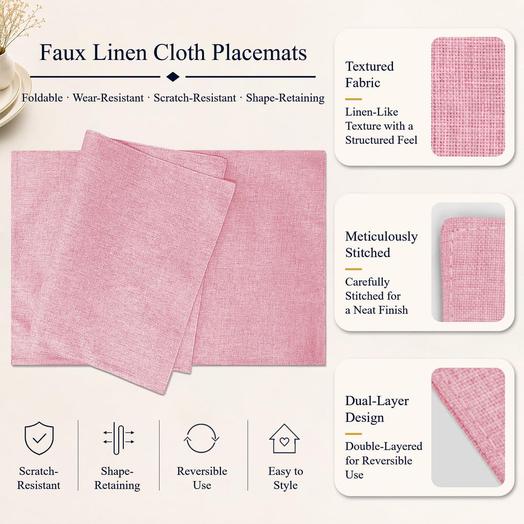 Placemats Set of 4, Cotton Linen Blend Cloth Place Mats, Pink