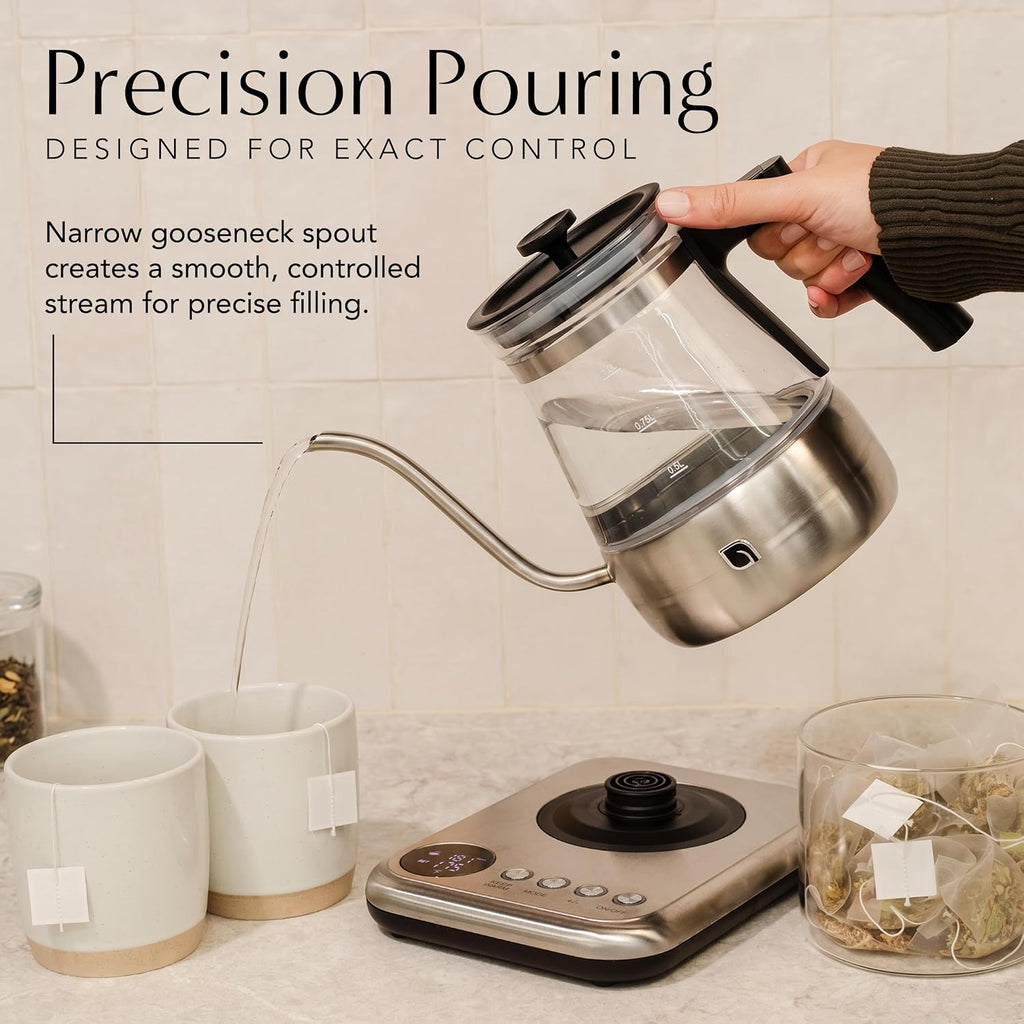 Glass Gooseneck Electric Kettle, 5 Temperature Control Presets & Keep Warm, Pour Over Kettle for Coffee & Tea, 1L