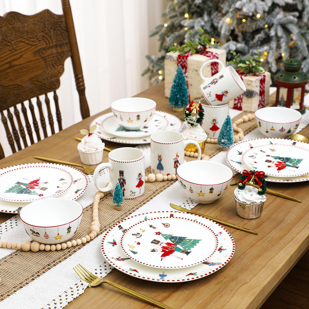 16 Pcs Nutcracker Christmas Dishes Dinnerware Set for 4 Guest