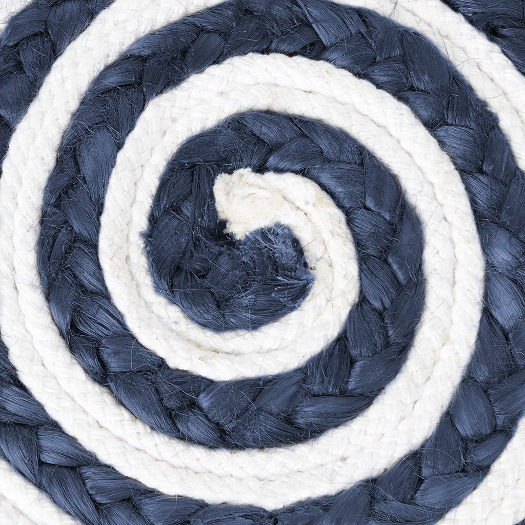 L.R. Resources Corcovado Deep Sea Braided Pouf Ottoman, 14"X20", Blue/White
