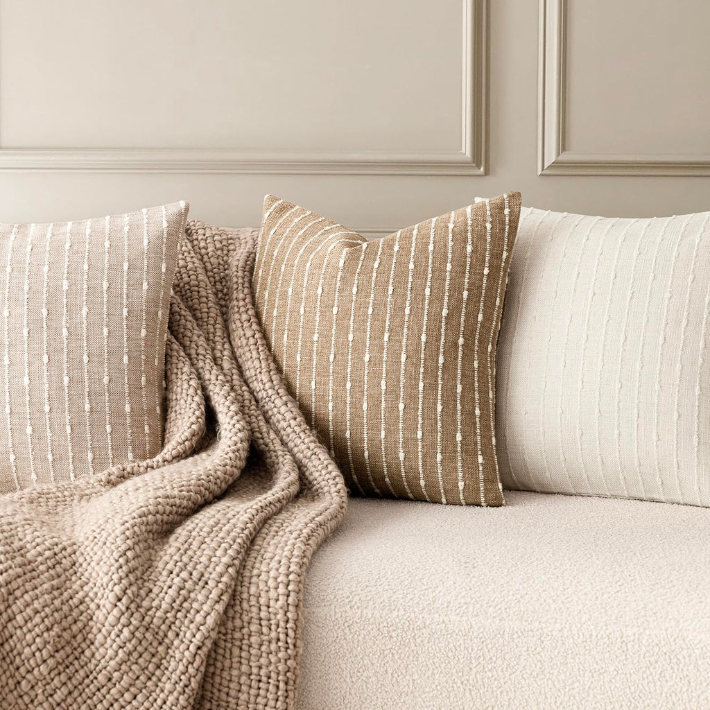 Decorative Striped Boucle Throw Pillow Cover 20x20 Natural Beige