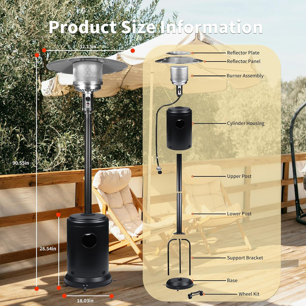 Ignovate 50,000 BTU Outdoor Propane Patio Heater with Wheels - Durable Powder-Coated Steel Gas Heater with Easy