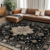 Area Rugs Washable Non-Slip, Floral Vintage Distress Print Pattern Medallion Carpet for Living Room Bedroom