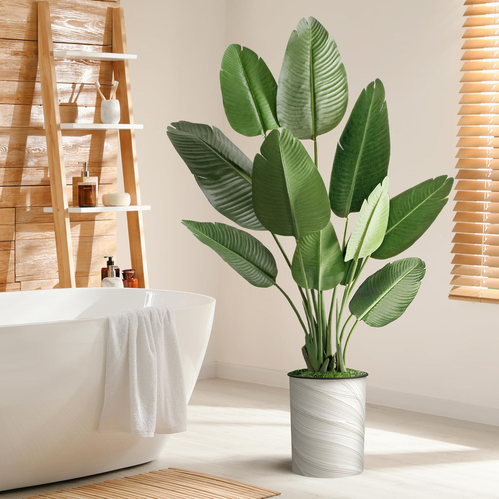 Artificial Tree in Modern Swirl Pattern Planter, Fake Bird of Paradise Silk Tree for Indoor and Outdoor Home