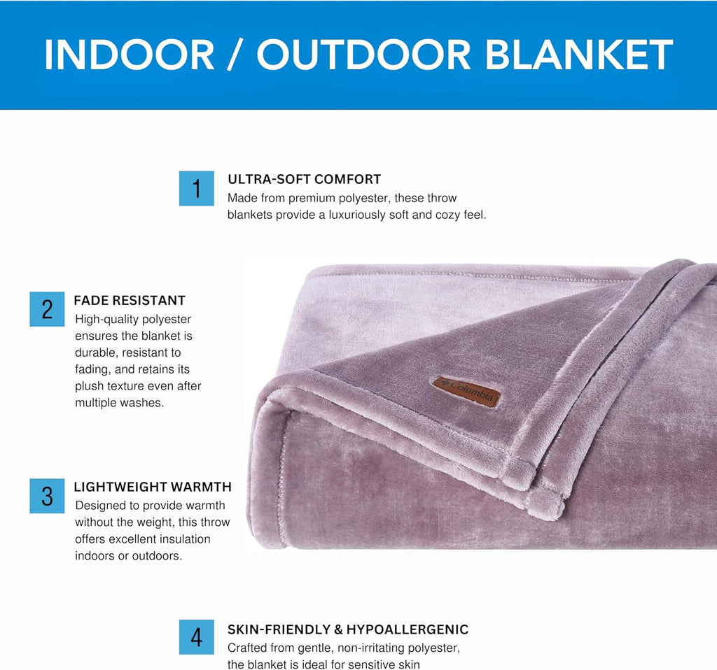 50" x 60" Super Plush Lightweight Throw Blanket - Outdoor Essentials for Camping, Picnics, and Adventures, Soft and