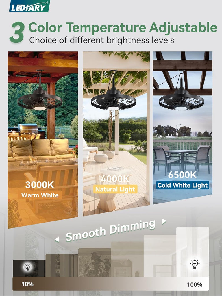 20" Outdoor Ceiling Fan with Lights,IP65 Waterproof Gazebo H - Image 2