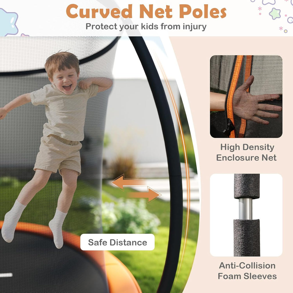 Trampoline Outdoor 8FT 10FT 12FT, ASTM Approved Trampolines with Enclosure Net, Ladder & Seamless Design, 880/1100LBS