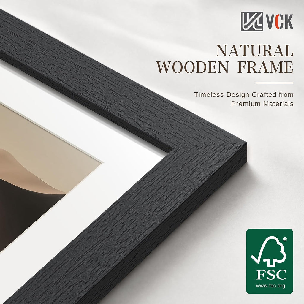 24x36 Poster Frame 4 Pack, Black Solid Wood, 20x30 Mat, for Pictures | Acid-Free Mat, Wall Hanging, Wood Texture, HD