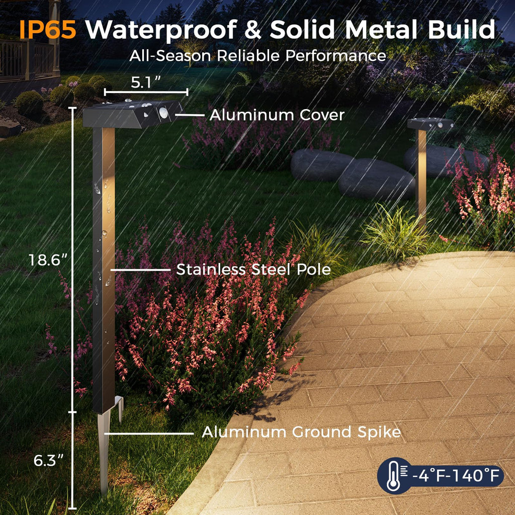 Solar Pathway Lights, 8 Pack Metal Motion Sensor Outdoor Lights