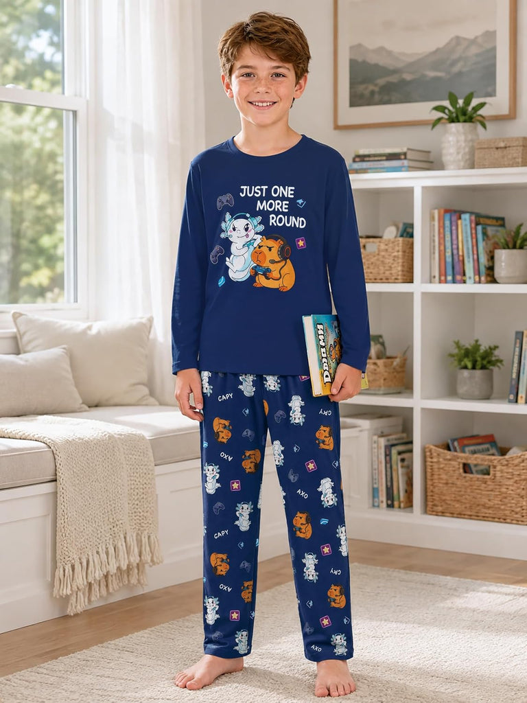 Boys Comfy Trendy Print Long Sleeve & Pants Pajama Set