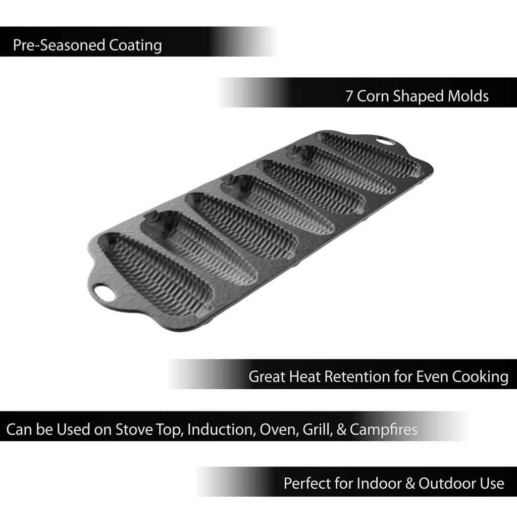 Cast Iron Cornbread Pan-Pre-Seasoned Bakeware with 7 Corncob Sticks-Compatible with Oven, Stovetop, Induction, Grill