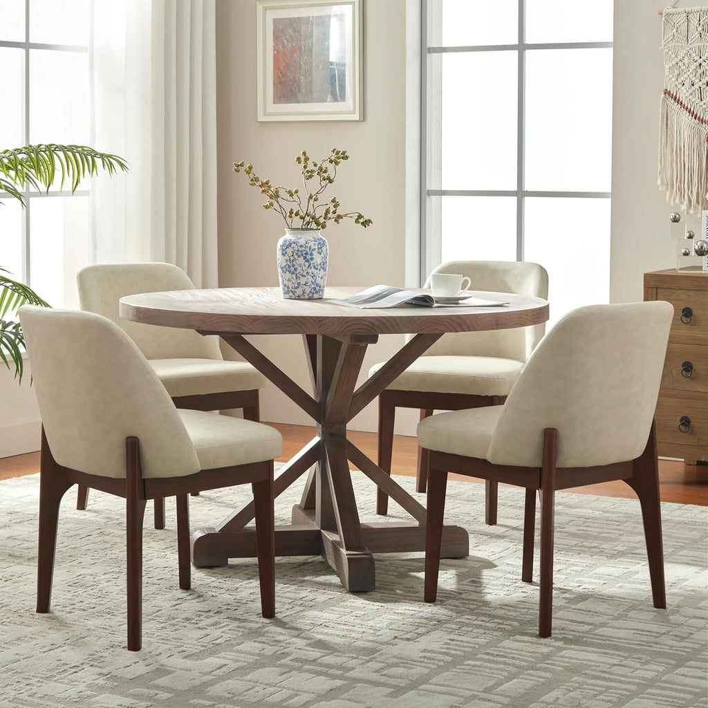 Modern Dining Chairs Set of 4, Faux Leather Kitchen Chairs with Wood Legs, Upholstered Side Chair for Kitchen Dining