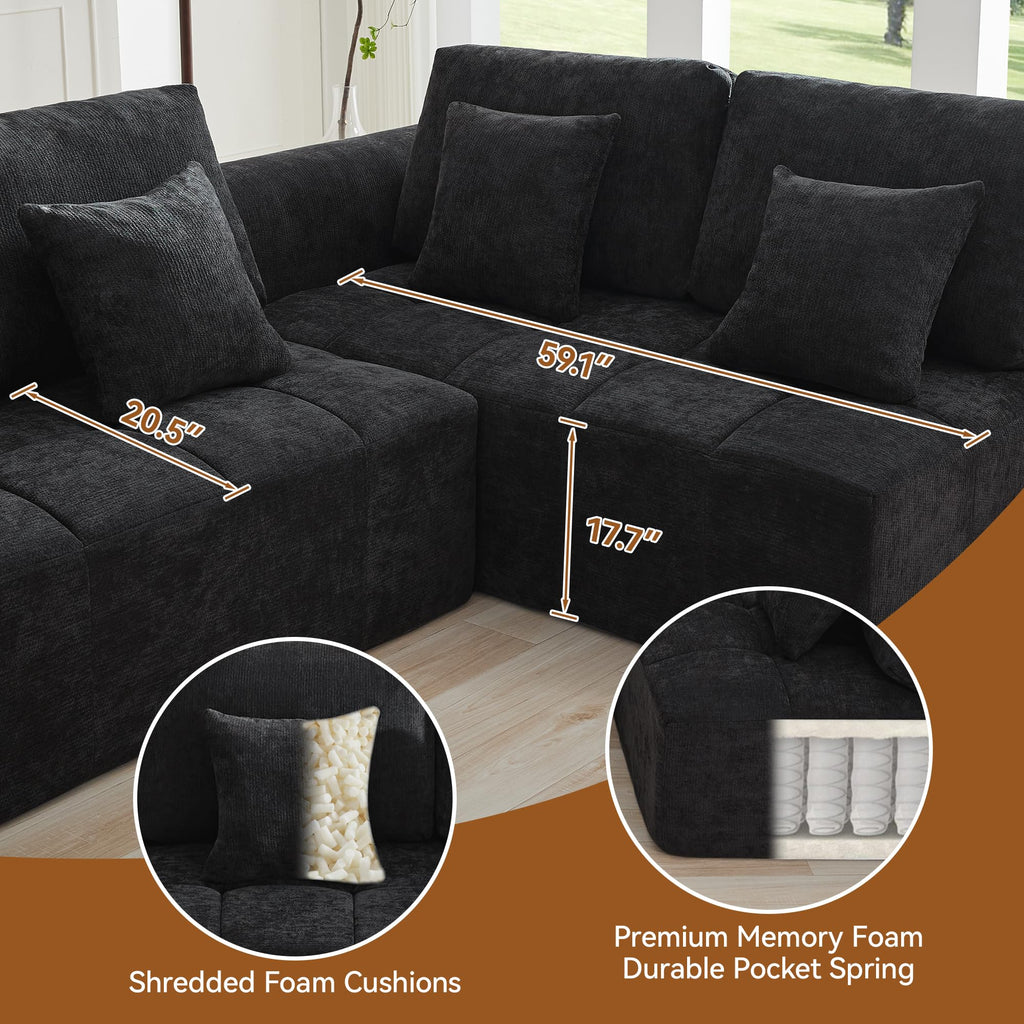 110''Modular Sectional Couches, Cloud Boneless Compressed Sofa Left Facing Chaise, Oversized L Shaped 4 Seater