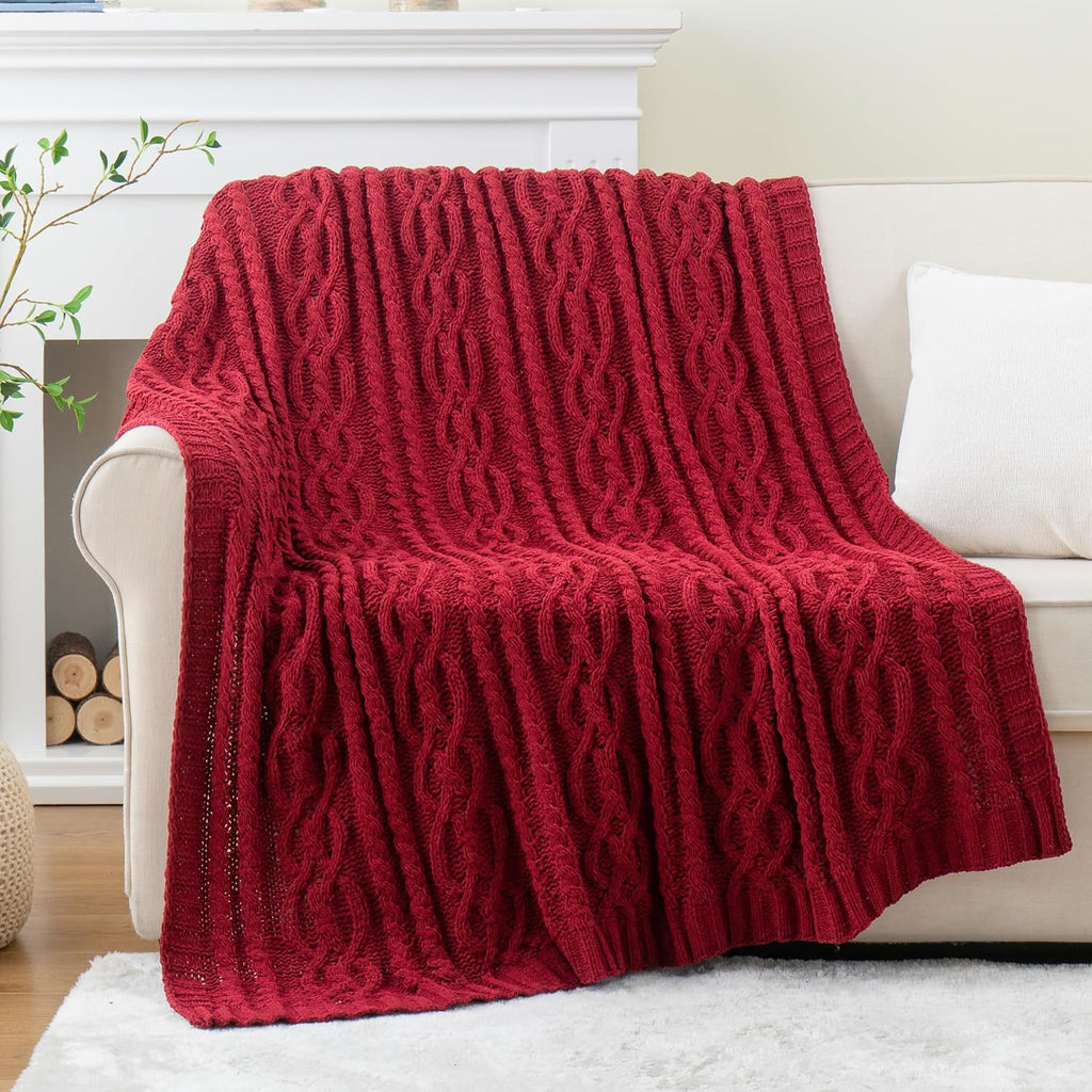 Christmas Dark Red Throw Blanket for Couch, Bed, Sofa, 51"x67", Woven Chenille Knit Throw Blankets, Gift Blanket