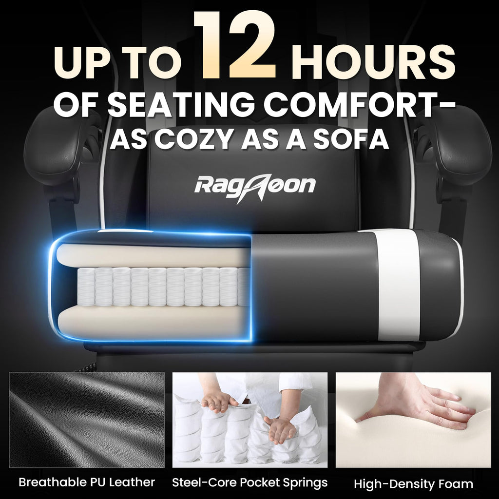 Video Gaming Chair for Adults with Footrest, Ergonomic PC Chair, Arctic White